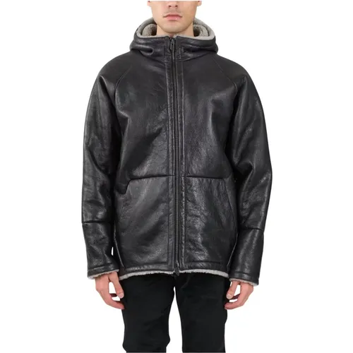 Shearling leather hoodie jacket with zip , male, Sizes: L, XL - Salvatore Santoro - Modalova