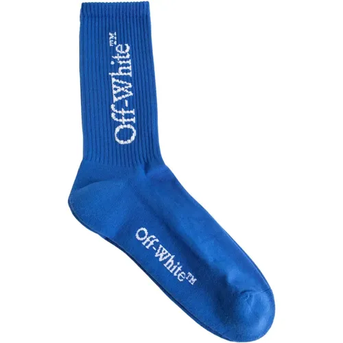 Blaue Gerippte Calf Socken Nautisch,Blaue Bookish Mid Calf Socken mit Logo - Off White - Modalova