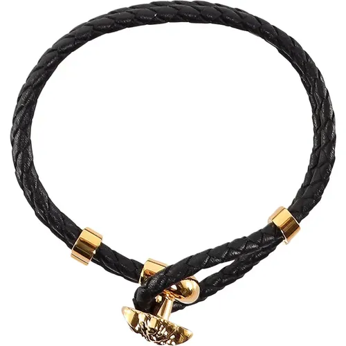 Leather Bracelet with Medusa Detail , male, Sizes: ONE SIZE - Versace - Modalova