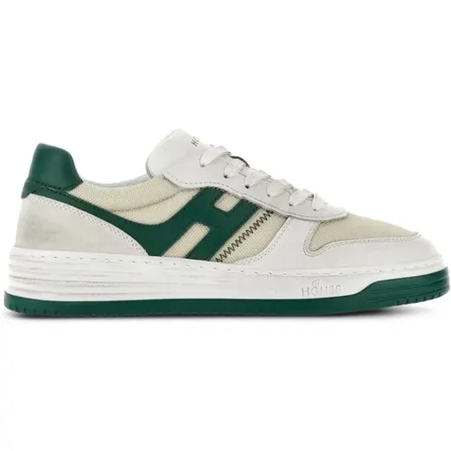 Ivory and Green Paneled Sneakers , male, Sizes: 7 1/2 UK, 5 1/2 UK, 6 UK, 11 UK, 10 UK, 9 UK, 9 1/2 UK, 8 UK, 6 1/2 UK, 10 1/2 UK, 7 UK, 8 1/2 UK - Hogan - Modalova