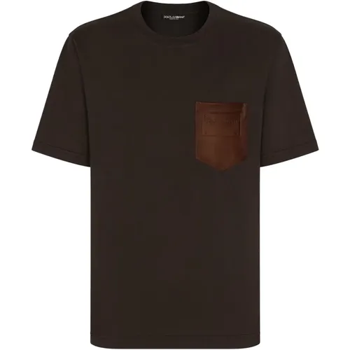 Braune Leder Tasche T-shirts Polos , Herren, Größe: L - Dolce & Gabbana - Modalova