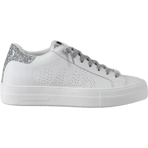 Weiße Leder Glitter Sneakers , Damen, Größe: 36 EU - P448 - Modalova