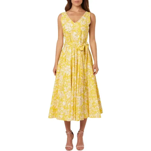 Gelbes Blumen Midi Kleid , Damen, Größe: L - Lavi - Modalova