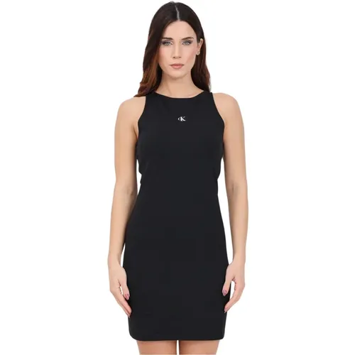 Schwarzes Kleid mit Logo-Print und Racerback , Damen, Größe: L - Calvin Klein Jeans - Modalova