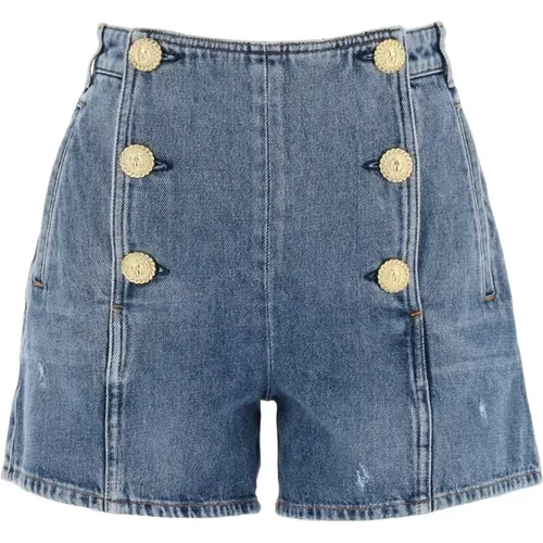 Striped Denim Shorts With Embossed Buttons , female, Sizes: M, XS, S - Balmain - Modalova