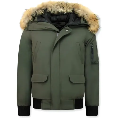 Winter jackets with genuine fur hood - Short down jacket for men , male, Sizes: M, L, XL, S - Enos - Modalova
