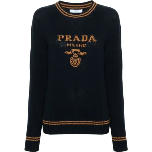 Intarsia-Knit Logo Stripe Sweater , female, Sizes: S - Prada - Modalova