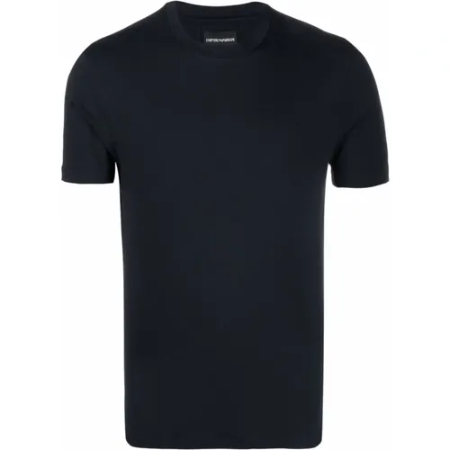 Marineblaues Rundhals T-Shirt , Herren, Größe: L - Emporio Armani - Modalova