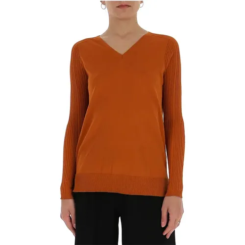 Orange Gerippter Baumwoll V-Ausschnitt Pullover , Damen, Größe: 2XS - Gentryportofino - Modalova