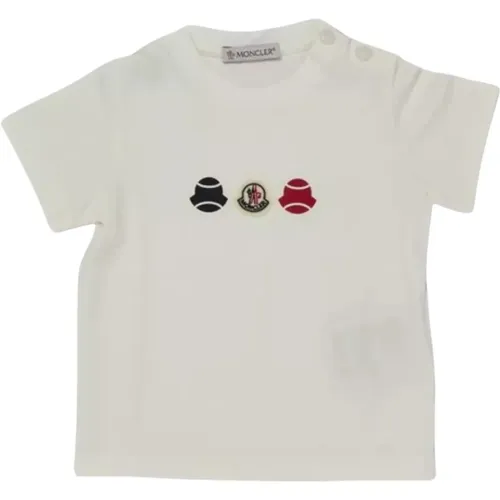 Weißes Logo T-Shirt Rundhalsausschnitt Kurzarm - Moncler - Modalova