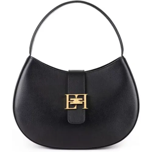 Leather Hobo Bag with Metal Logo , female, Sizes: ONE SIZE - Elisabetta Franchi - Modalova