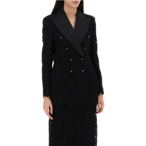 Double-Breasted Lace Blazer with Peak Lapels , female, Sizes: S - Dolce & Gabbana - Modalova