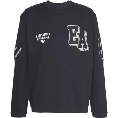 Navy Baumwoll-Sweatshirt mit Besticktem Logo - Emporio Armani - Modalova