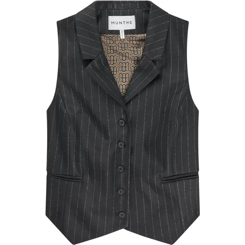 Pinstripe Vest with Collar and Pockets , female, Sizes: 2XS - Munthe - Modalova