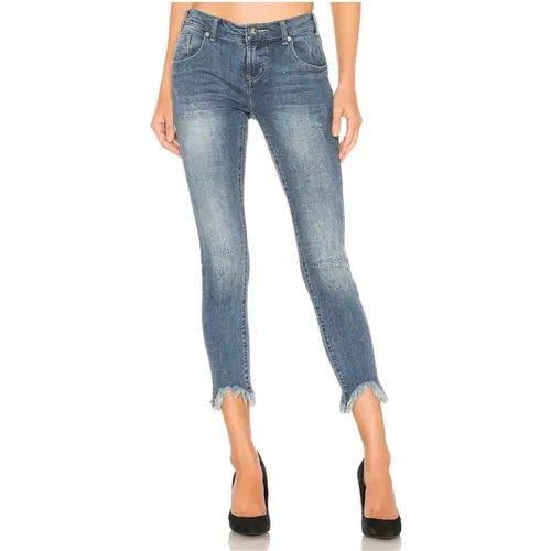Denim Skinny Jeans mit Fransensaum , Damen, Größe: W27 - One Teaspoon - Modalova