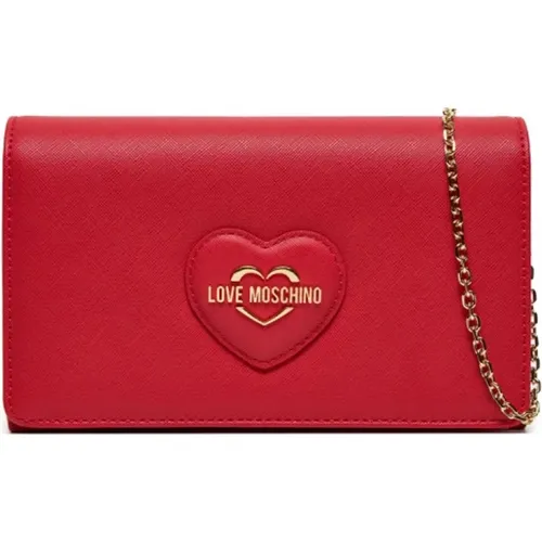 Rote Herz-Clutch mit Gold-Logo - Love Moschino - Modalova