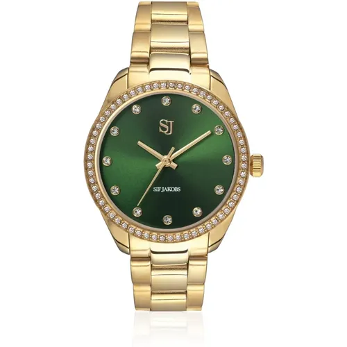 Valeria Goldplattiertes Uhr mit Saphirglas und Grünem Zifferblatt , Damen, Größe: ONE Size - Sif Jakobs Jewellery - Modalova