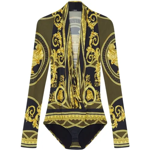 Baroque-Pattern Print Cowl Neck Top , female, Sizes: XS, 2XS - Versace - Modalova