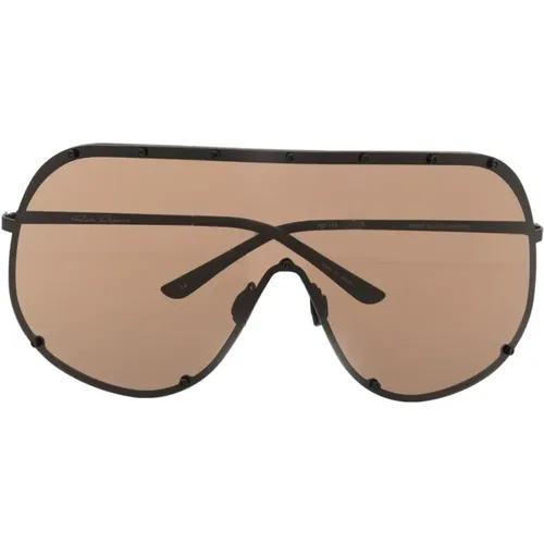 Schwarze Sonnenbrille mit gebogener Linse - Rick Owens - Modalova