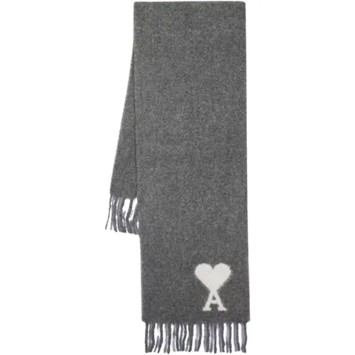 Oversize Wool Scarf - Grey , unisex, Sizes: ONE SIZE - Ami Paris - Modalova