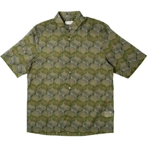 Minimal camicia verde a maniche corte in cotone , male, Sizes: M, L - Dries Van Noten - Modalova