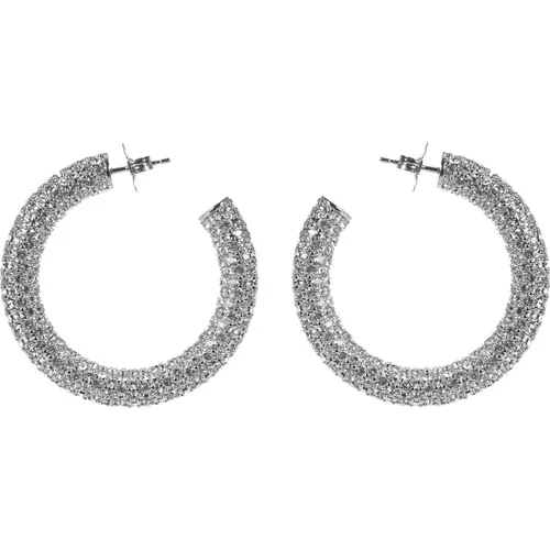 Silver Hoop Earrings with Crystals , female, Sizes: ONE SIZE - Amina Muaddi - Modalova