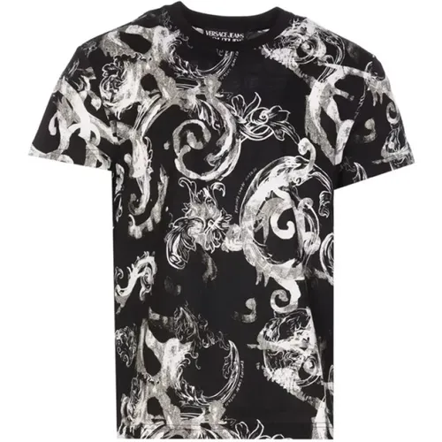 Baroque Gray Cotton T-shirt , male, Sizes: S, M, XL, 2XL, L - Versace Jeans Couture - Modalova