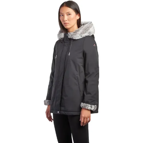 Schwarzer Parka Mantel mit Eco Fur Kapuze , Damen, Größe: 2XS - Canadiens - Modalova