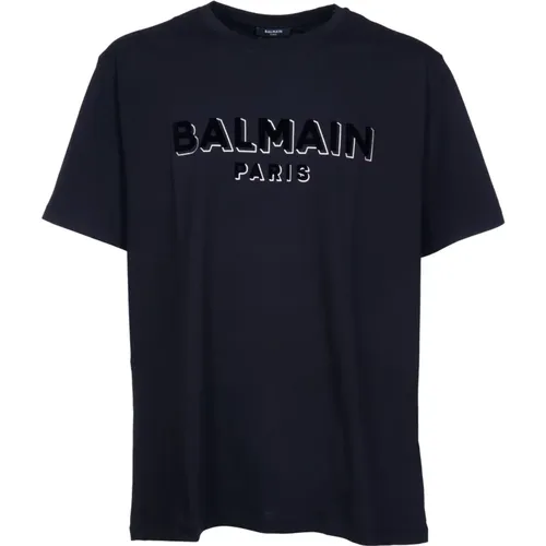 Schwarzes Crew-neck T-shirt mit Logo - Balmain - Modalova