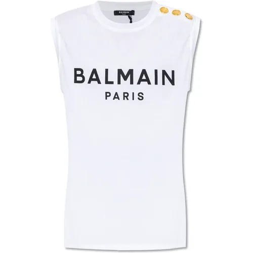 Ärmelloses T-Shirt mit Logo - Balmain - Modalova