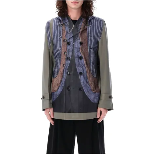 Stylish Overprinted Coat , male, Sizes: L - Comme des Garçons - Modalova