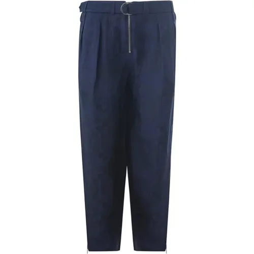 Relaxed Fit Linen Trousers with Belt , male, Sizes: XL, L - Emporio Armani - Modalova