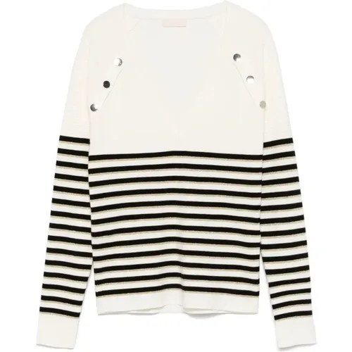 Striped Knit Sweater with V-Neck , female, Sizes: M, XS, S, XL, L - Liu Jo - Modalova