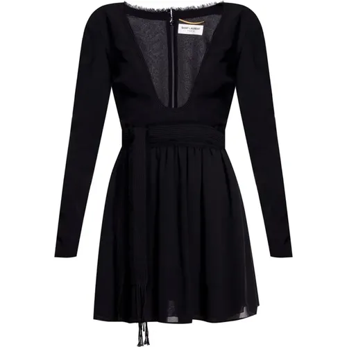 Kleid mit langen Ärmeln und V-Ausschnitt - Saint Laurent - Modalova