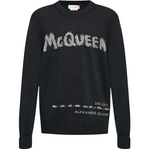 Jacquard-Logo Pullover Grau,Schwarzer Bio-Baumwoll-Graffiti-Pullover - alexander mcqueen - Modalova