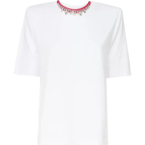 Weiße Baumwoll-T-Shirt mit Halskette , Damen, Größe: L - Mariuccia Milano - Modalova