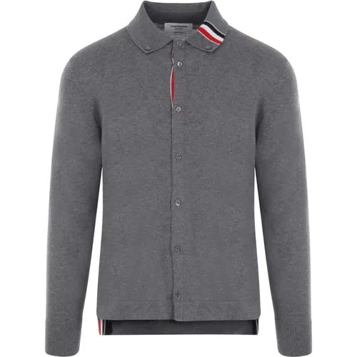 Grey Wool Knit Shirt with Tricolor Detail , male, Sizes: 2XL - Thom Browne - Modalova
