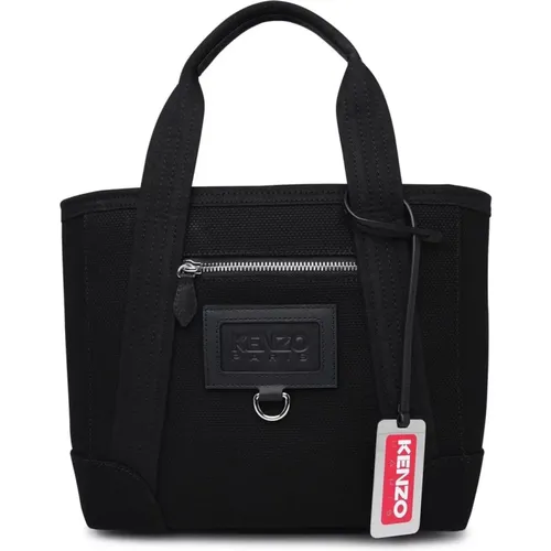Mini Stofftasche mit Lederbesatz,Schwarze Mini Tote Tasche Schultermode - Kenzo - Modalova