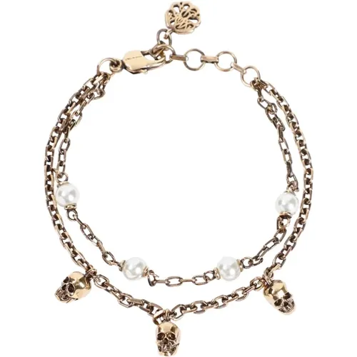 Antique Gold Pearl Skull Bracelet , female, Sizes: ONE SIZE - alexander mcqueen - Modalova