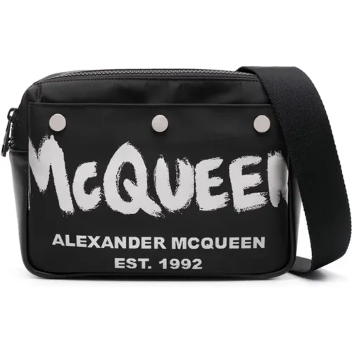 Studded Leather Shoulder Bag,Schwarze Messenger-Tasche mit Logo-Druck - alexander mcqueen - Modalova