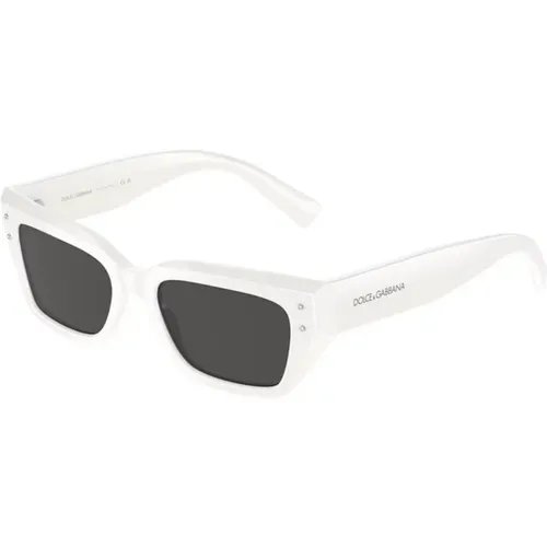 Weiße Rahmen Dunkelgraue Gläser Sonnenbrille - Dolce & Gabbana - Modalova