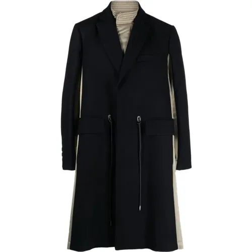 Wool Coat with Green Nylon Inserts , male, Sizes: L - Sacai - Modalova