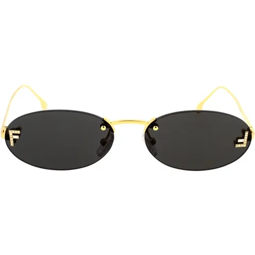 Feminine Oval Sunglasses in Gold and Grey , unisex, Sizes: 54 MM - Fendi - Modalova