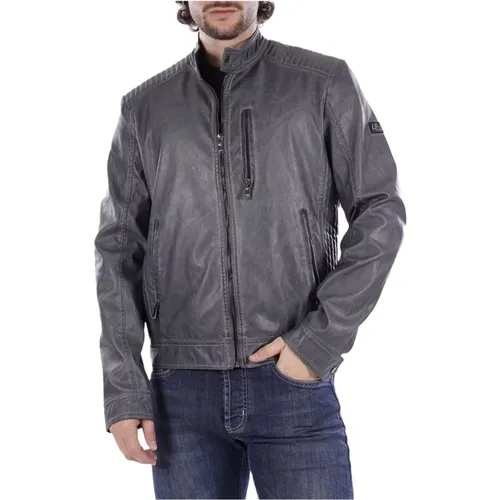 Anthrazit Lederjacke Herren Synthetisch , Herren, Größe: XL - YES ZEE - Modalova