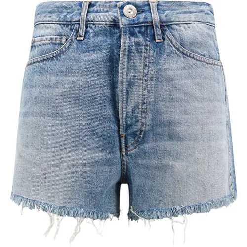 Blaue Shorts mit hoher Taille und Metallknöpfen , Damen, Größe: W26 - 3X1 - Modalova
