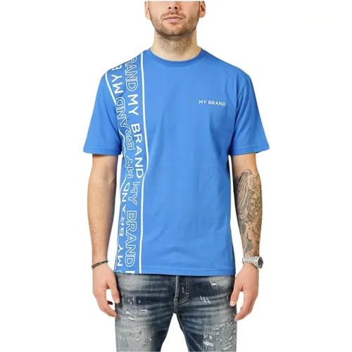 Kobaltblaue Linien T-Shirt , Herren, Größe: 2XL - My Brand - Modalova
