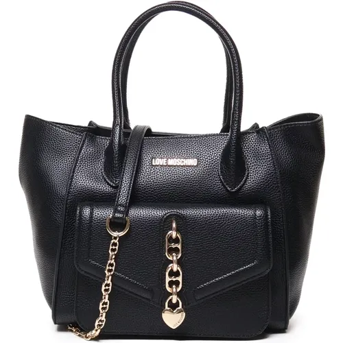 Schwarze Leder Schultertasche - Love Moschino - Modalova