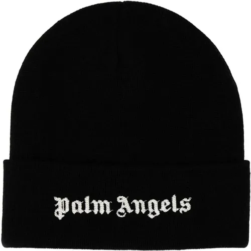 Schwarze Woll-Beanie-Mütze , Damen, Größe: ONE Size - Palm Angels - Modalova