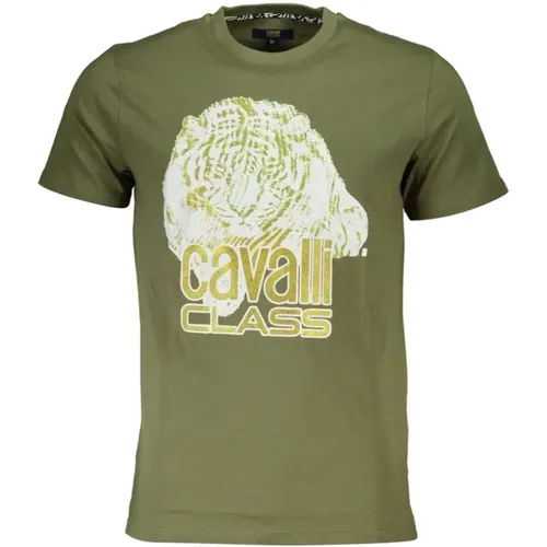 Grünes Baumwoll-Logo-Print-T-Shirt , Herren, Größe: L - Cavalli Class - Modalova