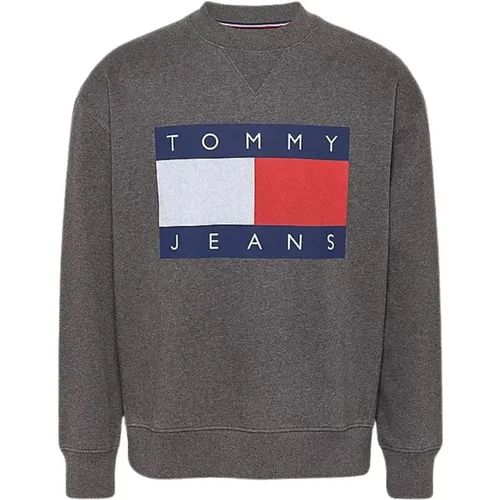 Grey Melange Flag Sweater , male, Sizes: M - Tommy Hilfiger - Modalova